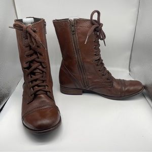 Steve Madden genuine leather chestnut brown lace up boot with sized zipper